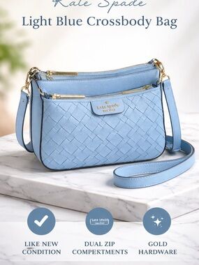 kate spade Light Blue Woven Leather Crossbody Bag
